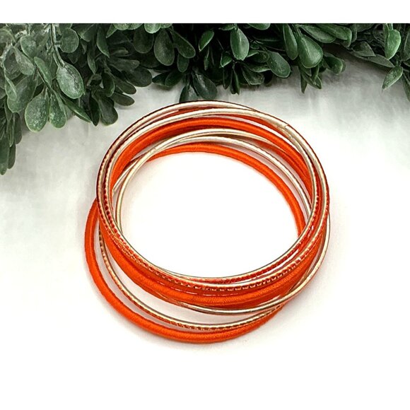 Set Of 8 Orange and Gold Tone Bangles With Shimmer Accents - Picture 4 of 4